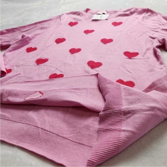 J. Crew Teddie Soft Pink and Red Hearts Crew Neck Sweater. Size L - Picture 7 of 10